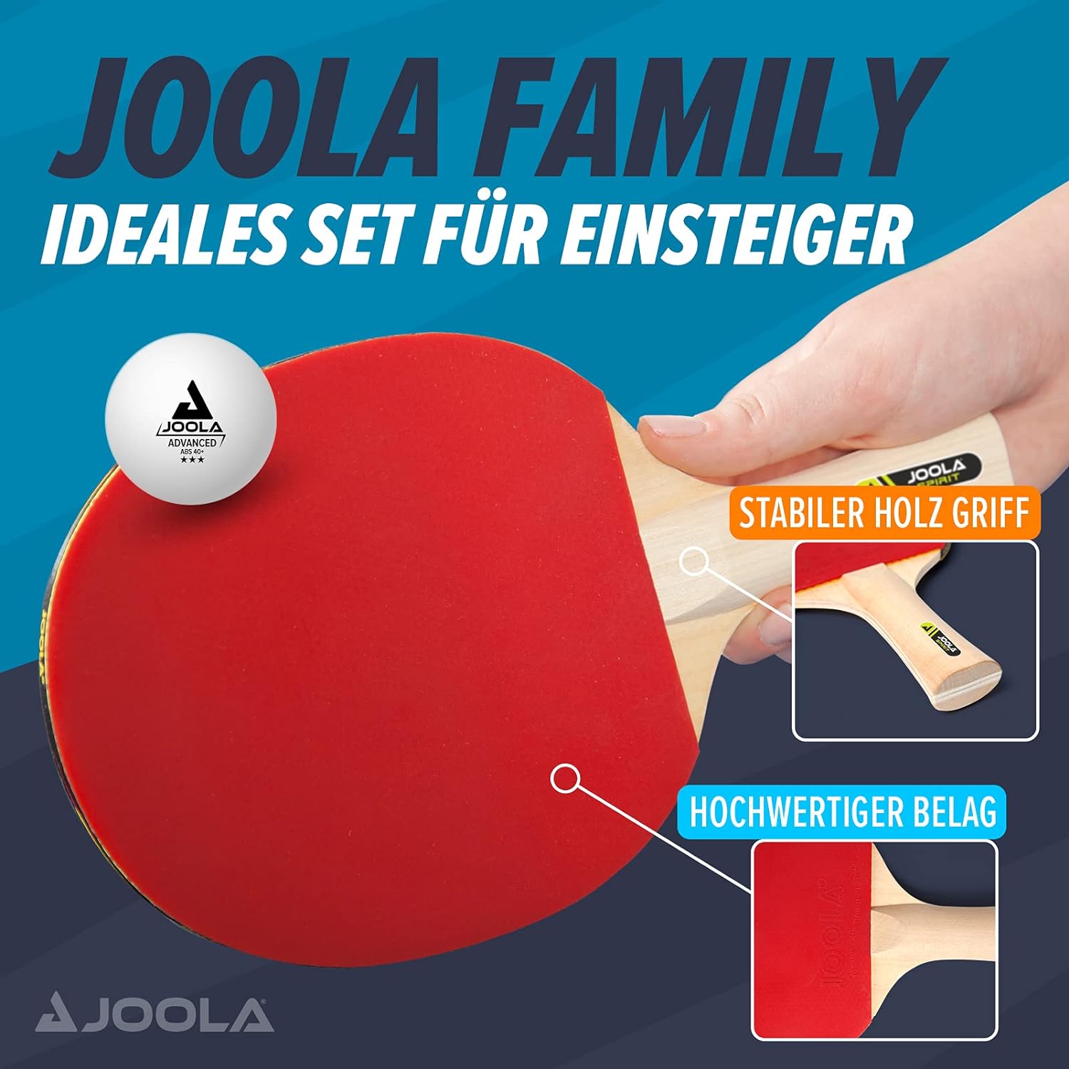 JOOLA Tischtennis-Set Family Tischtennis-Set mit 4 Tischtennisschlägern Tischtennisbällen und Tragetasche