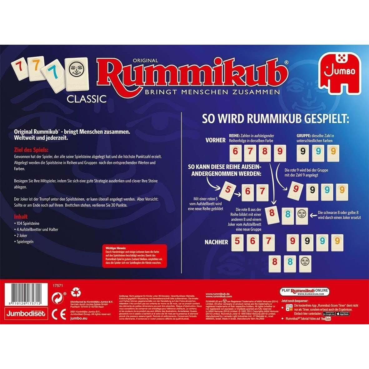 Jumbo Spiele GmbH JUM17571 Original Rummikub Classic