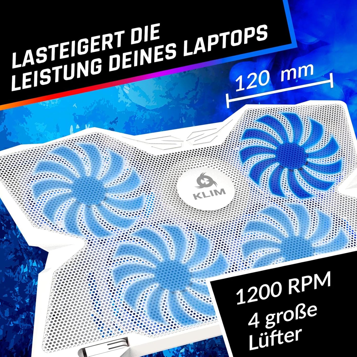 KLIM Wind Laptop Kühler Leistungsstark Schneller Kühlvorgang 4 Lüfter PC Notebook PS4 Belüfteter Ständer