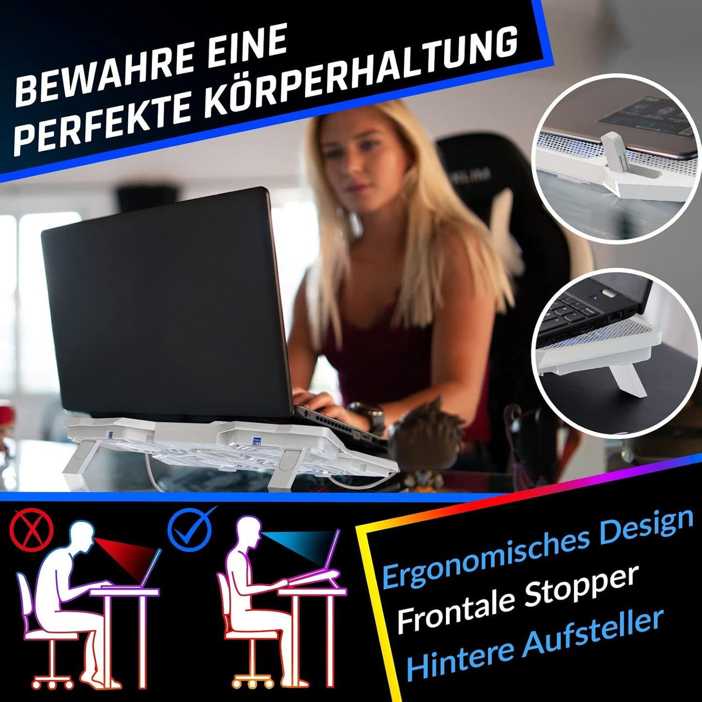 KLIM Wind Laptop Kühler Leistungsstark Schneller Kühlvorgang 4 Lüfter PC Notebook PS4 Belüfteter Ständer