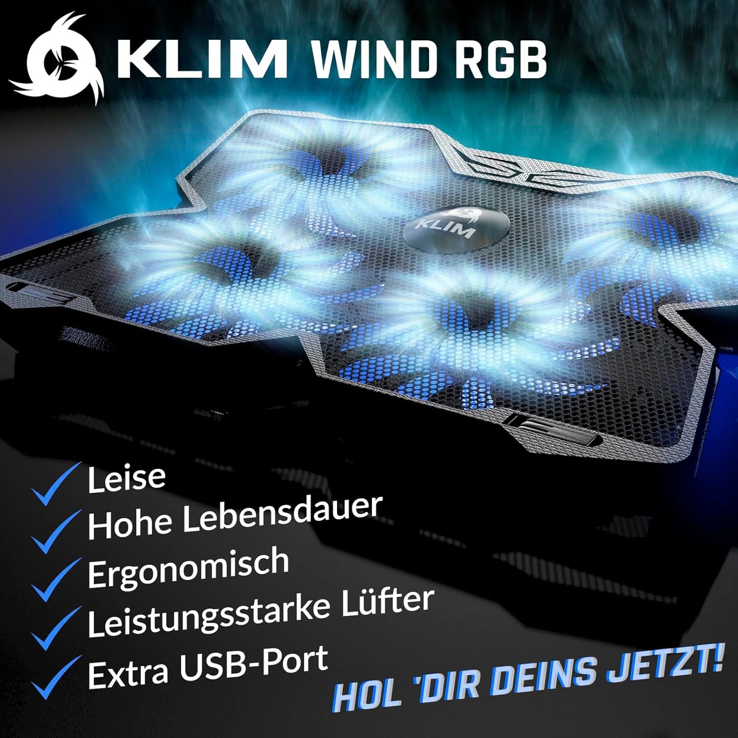 KLIM Wind Laptop Kühler Leistungsstark Schneller Kühlvorgang 4 Lüfter PC Notebook PS4 Belüfteter Ständer