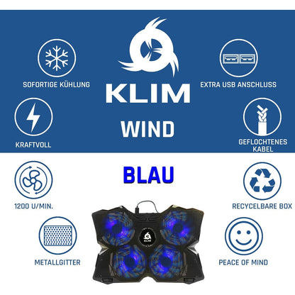 KLIM Wind Laptop Kühler Leistungsstark Schneller Kühlvorgang 4 Lüfter PC Notebook PS4 Belüfteter Ständer