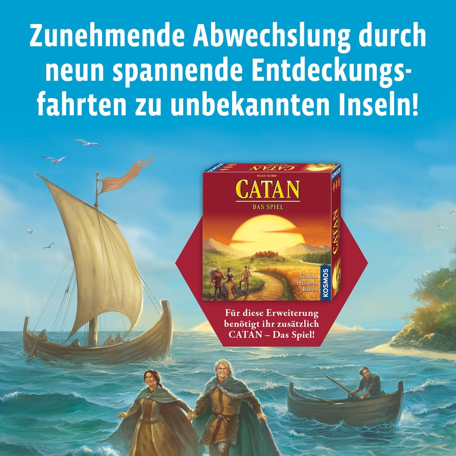 KOSMOS 682705 CATAN Seefahrer, Erweiterung zu CATAN - Das Spiel, Brettspiel für 3-4 Personen