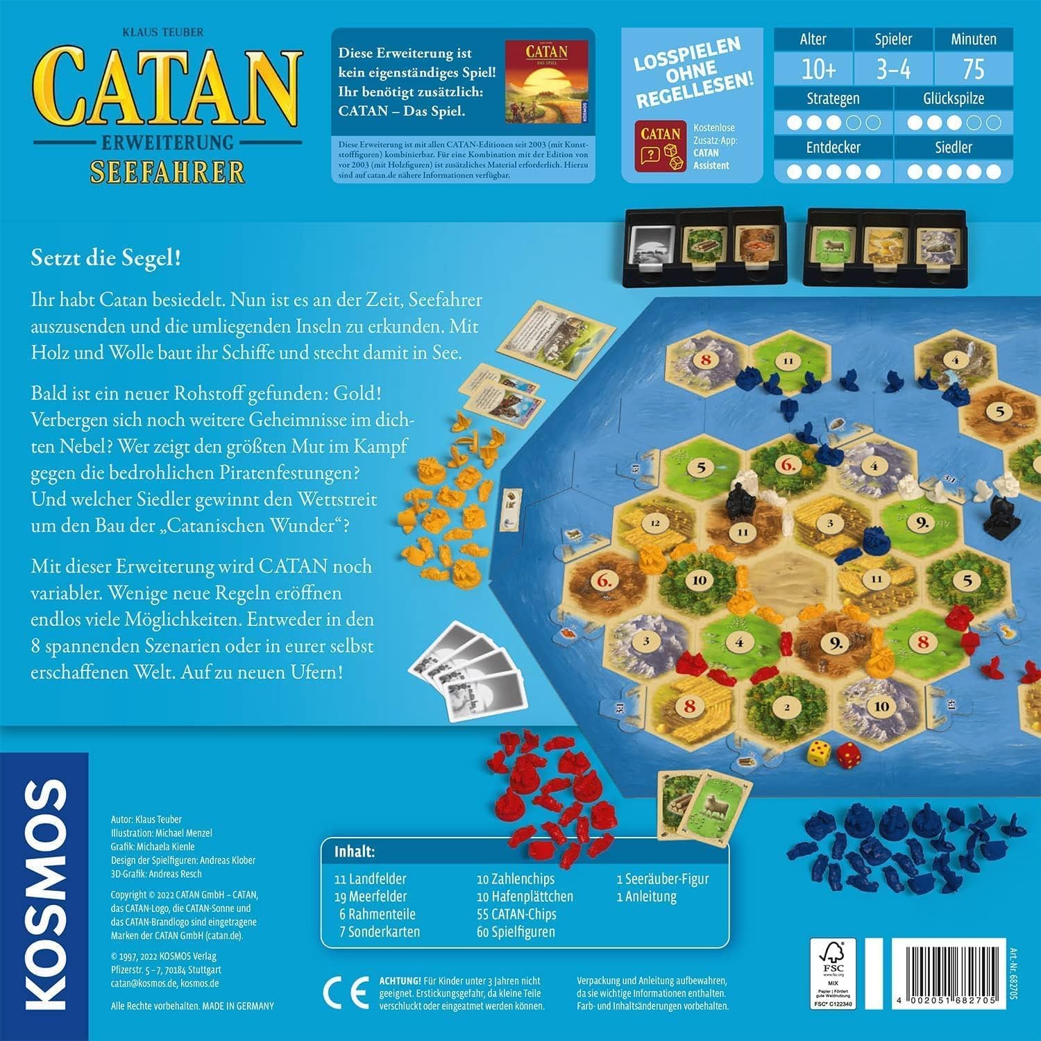 KOSMOS 682705 CATAN Seefahrer, Erweiterung zu CATAN - Das Spiel, Brettspiel für 3-4 Personen