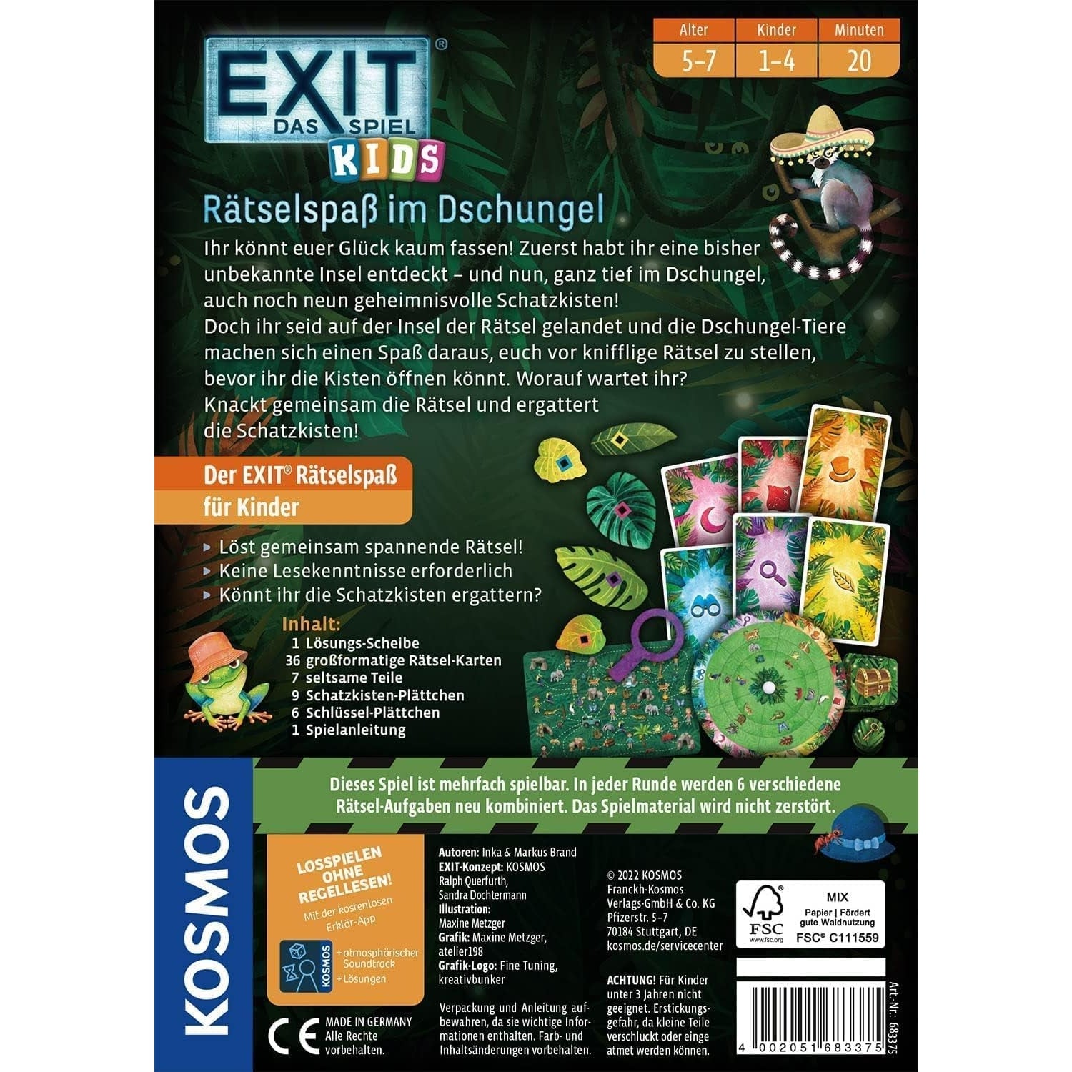 KOSMOS 683375 EXIT - Das Spiel Kids - Rätselspaß im Dschungel, spannendes Rätselspiel