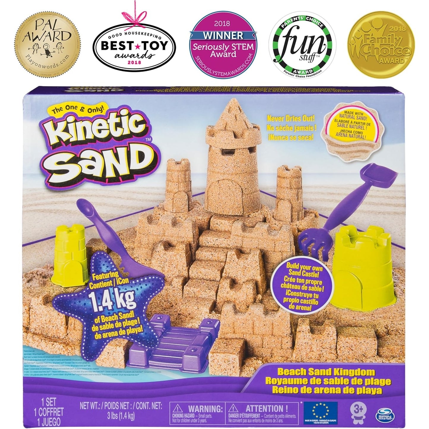 Kinetic Sandburgen Set mit 1,4 kg original magischem kinetischen Sand aus Schweden, 6 Förmchen und 2 Werkzeugen