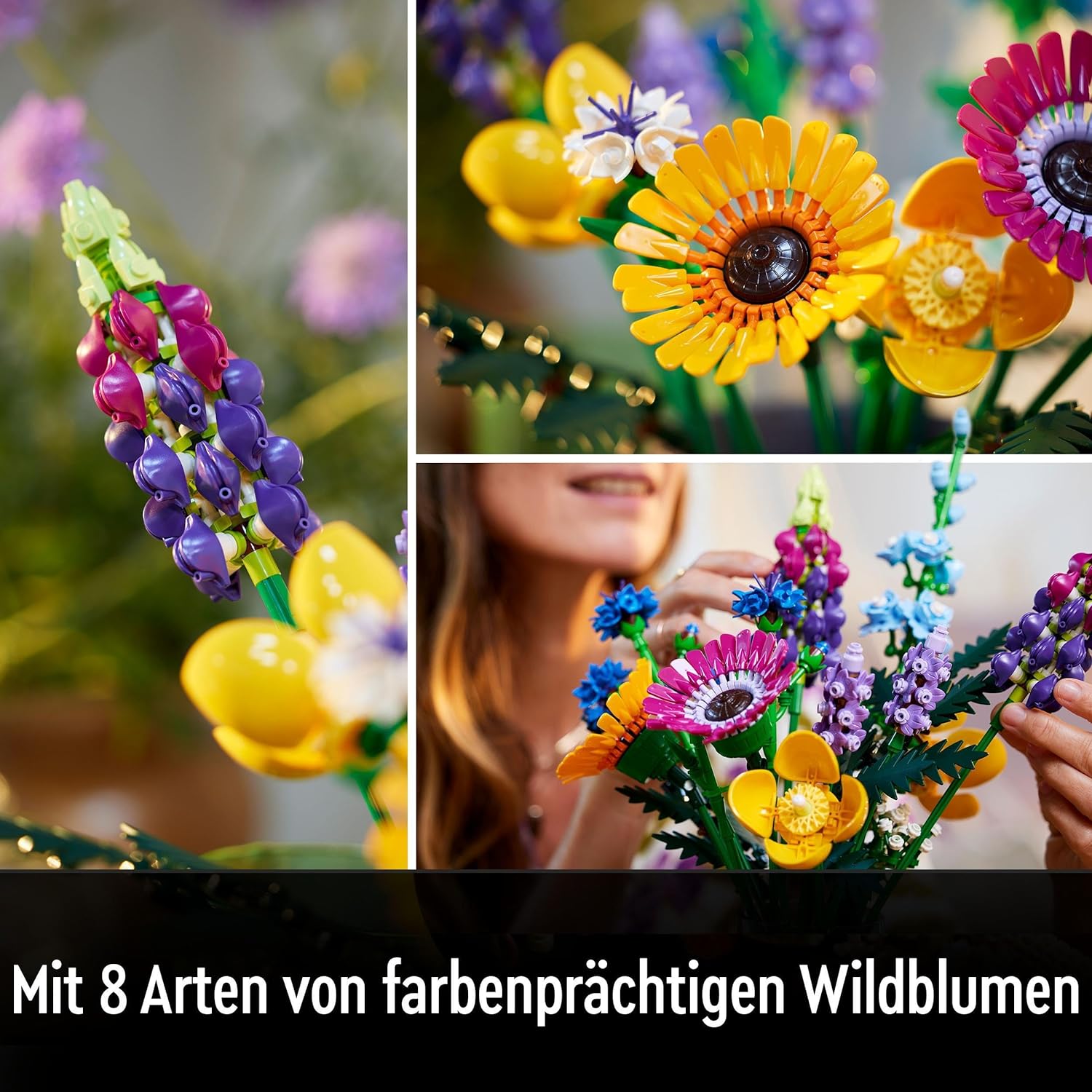 LEGO 10313 Icons Wildblumenstrauß Set, Künstliche Blumen mit Mohn und Lavendel