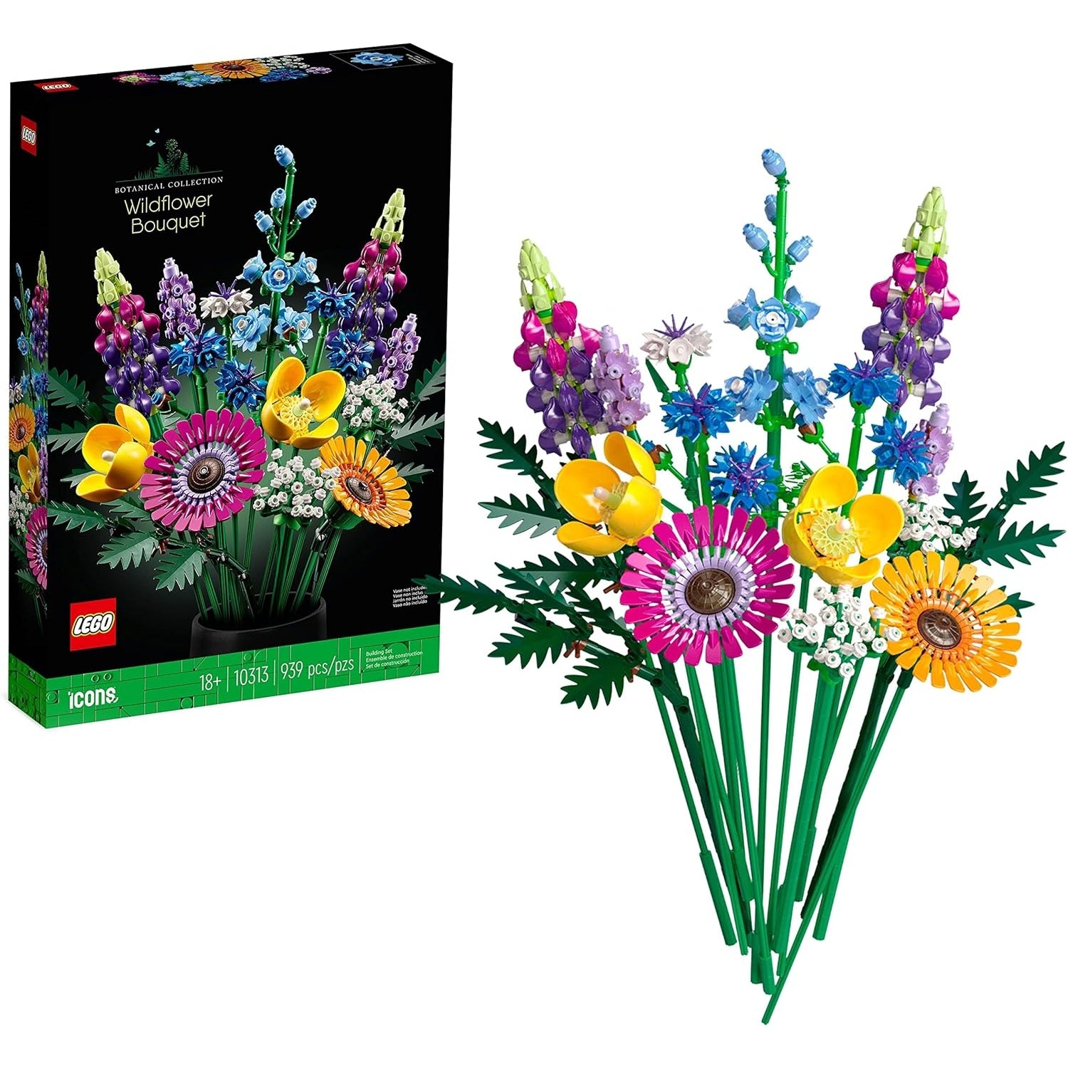 LEGO 10313 Icons Wildblumenstrauß Set, Künstliche Blumen mit Mohn und Lavendel