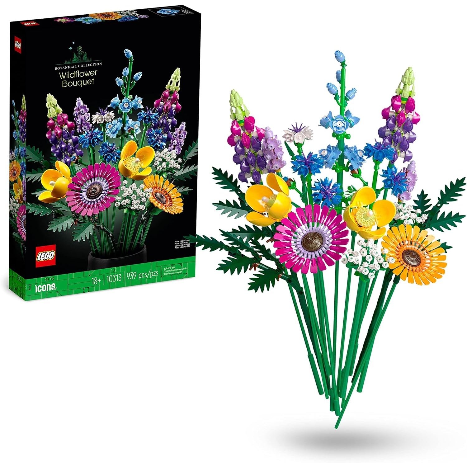 LEGO 10313 Icons Wildblumenstrauß Set, Künstliche Blumen mit Mohn und Lavendel