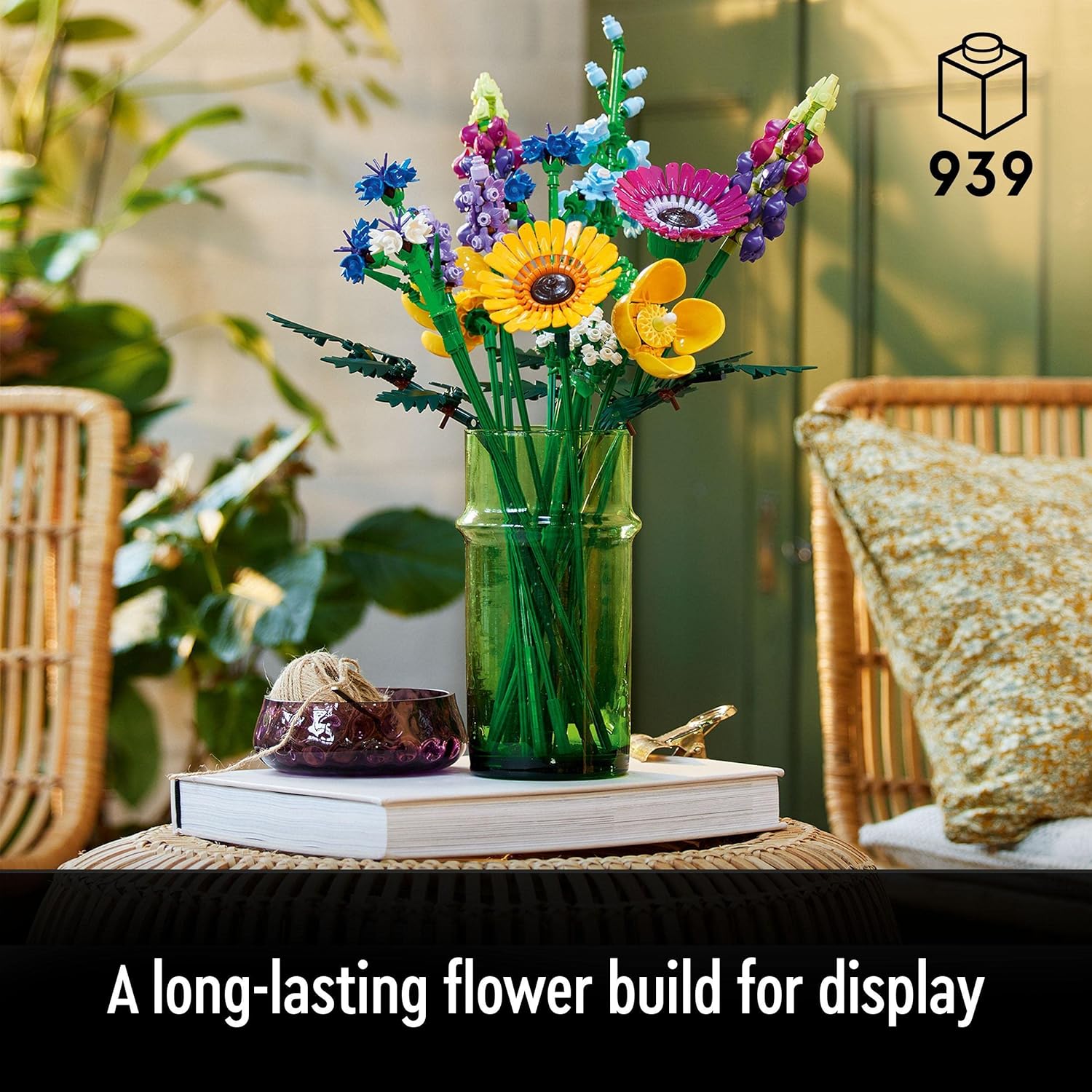 LEGO 10313 Icons Wildblumenstrauß Set, Künstliche Blumen mit Mohn und Lavendel