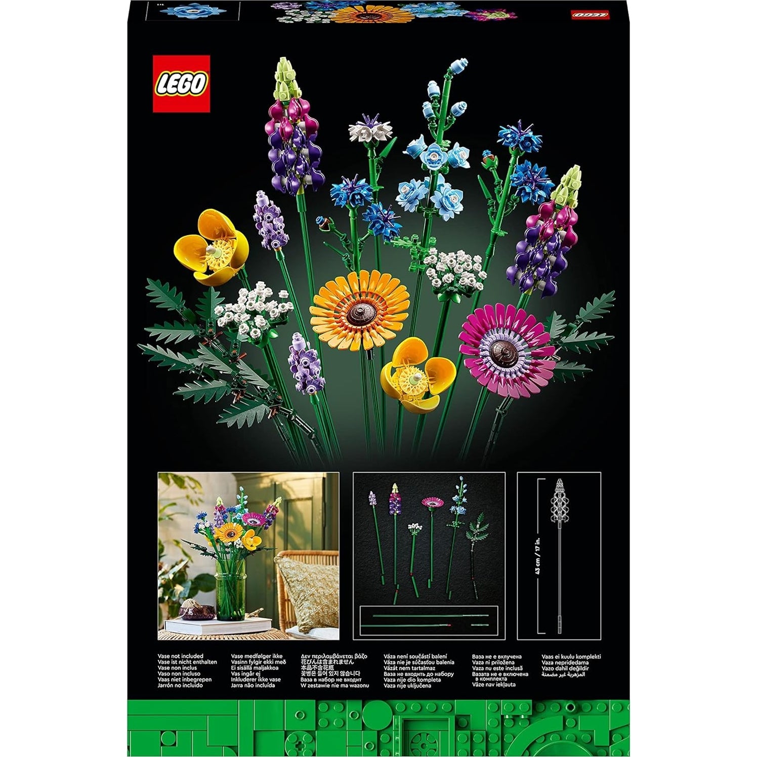 LEGO 10313 Icons Wildblumenstrauß Set, Künstliche Blumen mit Mohn und Lavendel