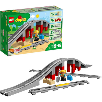 LEGO 10872 DUPLO Eisenbahnbrücke und Schienen-Set Kinderspielzeug mit Signalstein Spielzeugeisenbahn