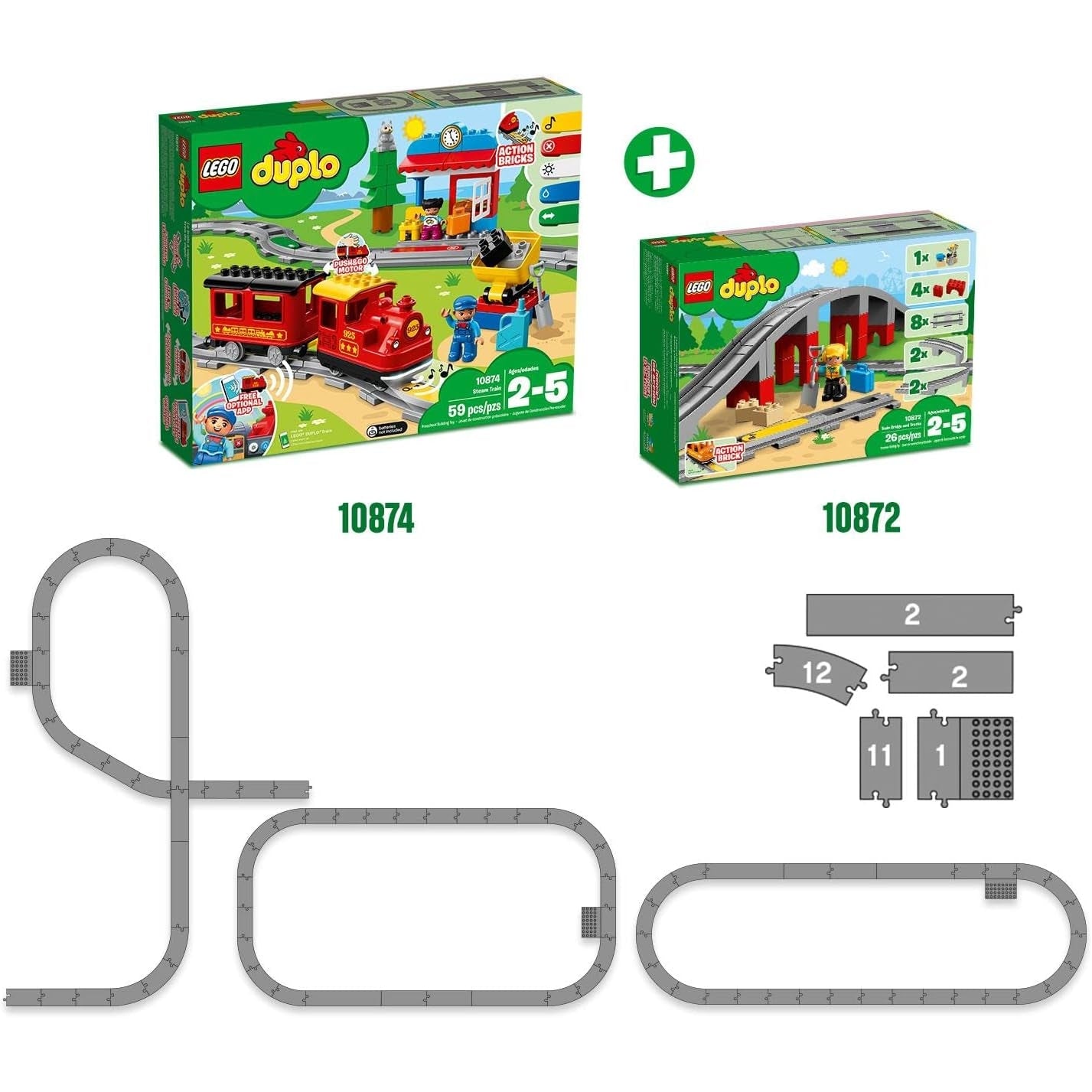 LEGO 10872 DUPLO Eisenbahnbrücke und Schienen-Set Kinderspielzeug mit Signalstein Spielzeugeisenbahn