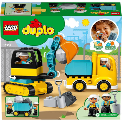 LEGO 10931 DUPLO Bagger und Laster Spielzeug mit Baufahrzeug für Kleinkinder ab 2 Jahren zur Förderung der Feinmotorik