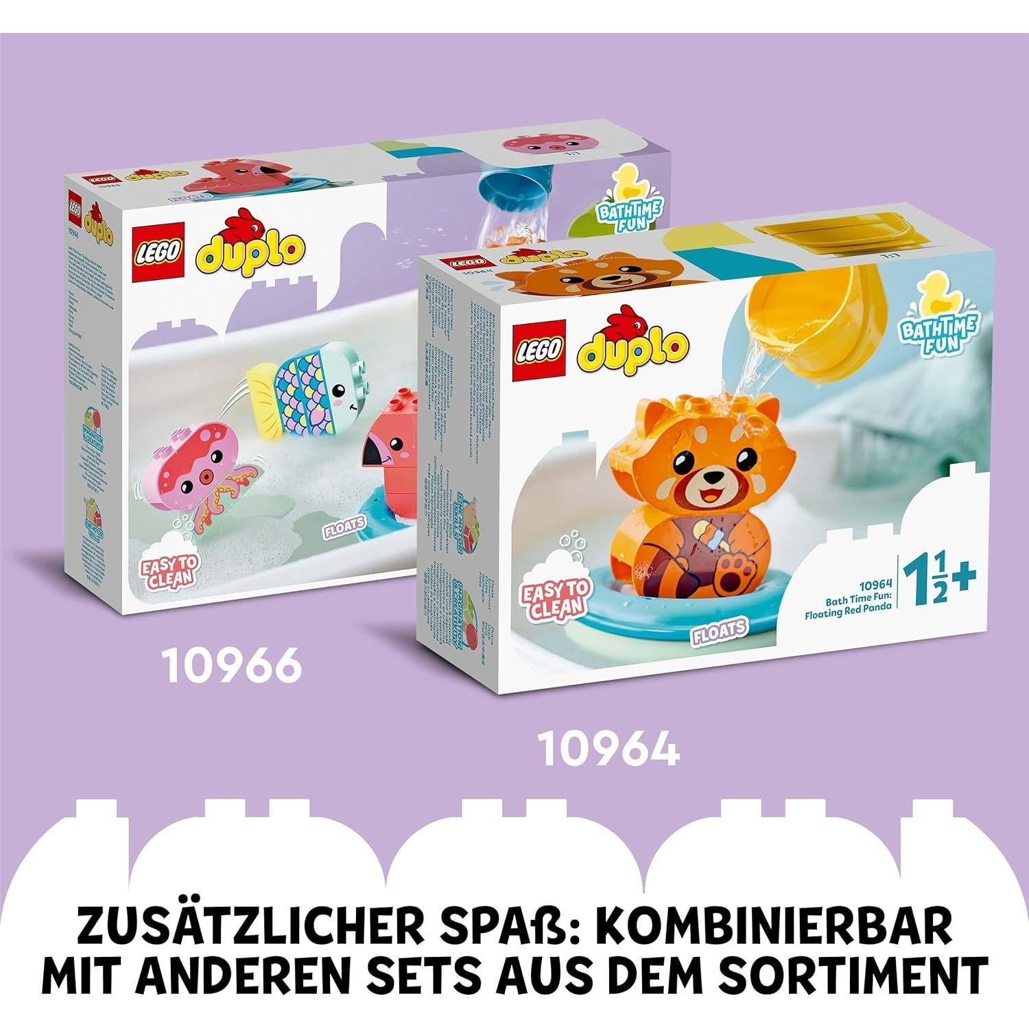 LEGO 10965 DUPLO Badewannenspaß: Schwimmender Tierzug, Badewannenspielzeug für Babys und Kleinkinder