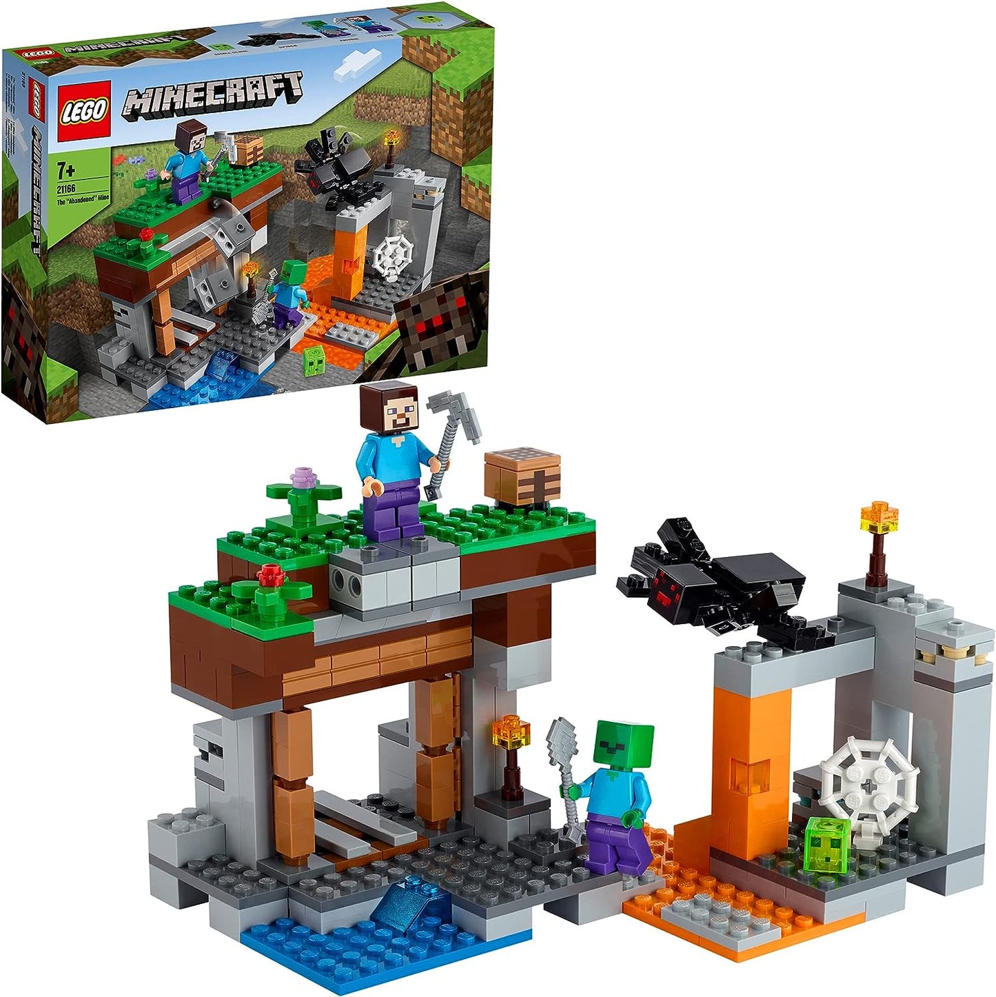 LEGO 21166 Minecraft Die verlassene Mine Bauset, Zombiehöhle mit Figuren: Schleim, Steve, Zombie und Spinne