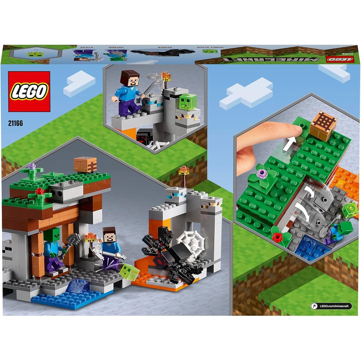 LEGO 21166 Minecraft Die verlassene Mine Bauset, Zombiehöhle mit Figuren: Schleim, Steve, Zombie und Spinne