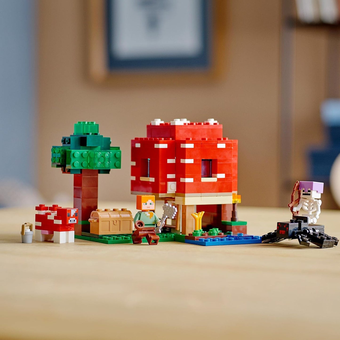 LEGO 21179 Minecraft Das Pilzhaus, ab 8 Jahren, Figuren von Alex, Mooshroom & Spinnenreiter