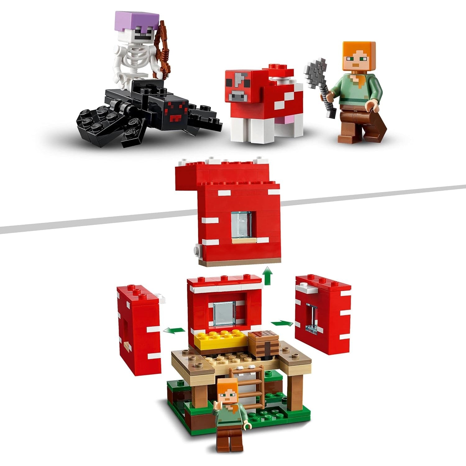 LEGO 21179 Minecraft Das Pilzhaus, ab 8 Jahren, Figuren von Alex, Mooshroom & Spinnenreiter