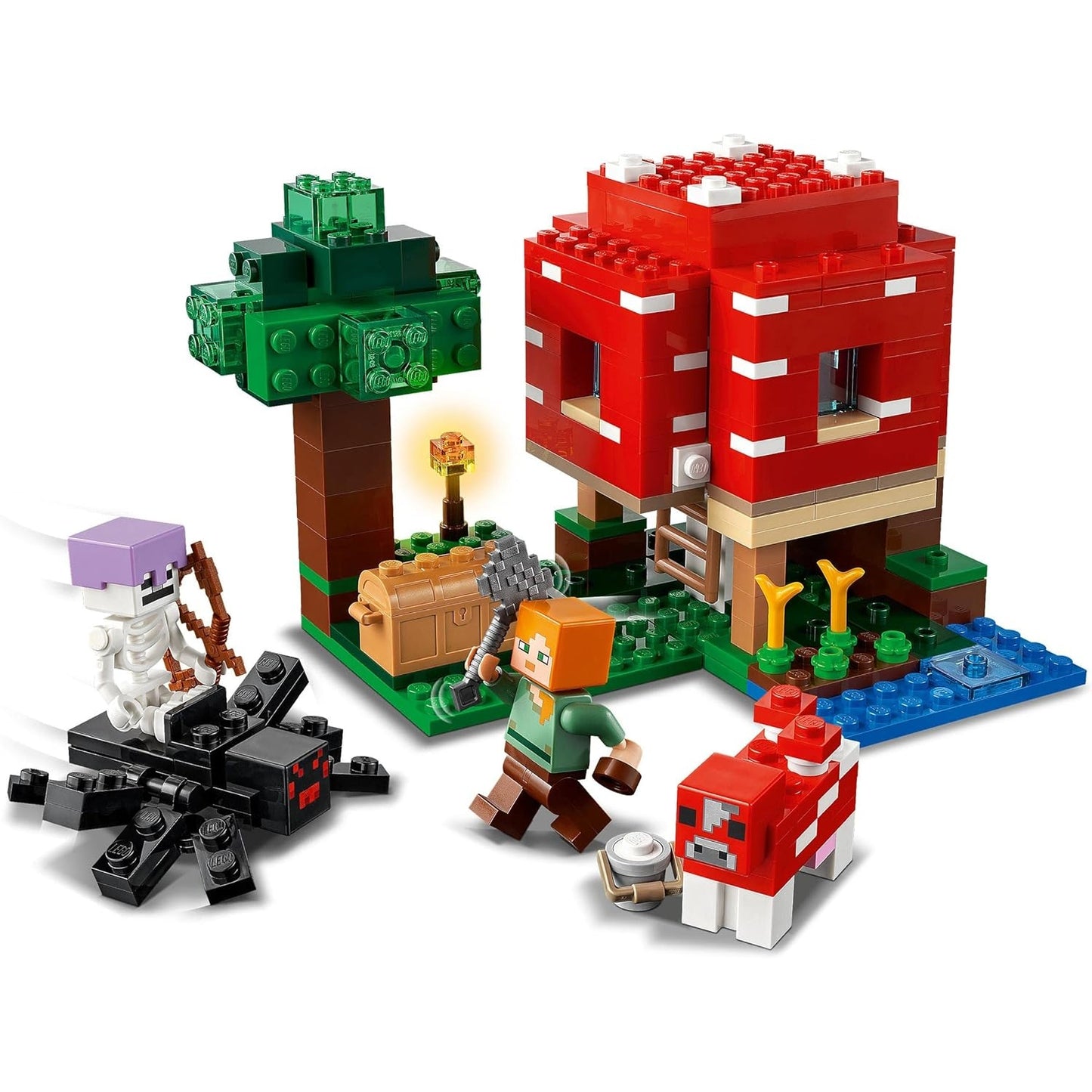 LEGO 21179 Minecraft Das Pilzhaus, ab 8 Jahren, Figuren von Alex, Mooshroom & Spinnenreiter