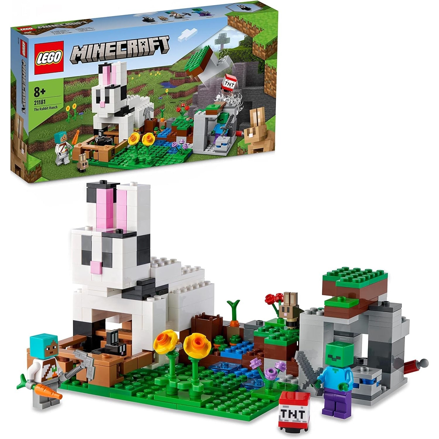 LEGO 21181 Minecraft Die Kaninchenranch, Bauernhof-Spielzeug mit Zähmer, Zombie und Tieren