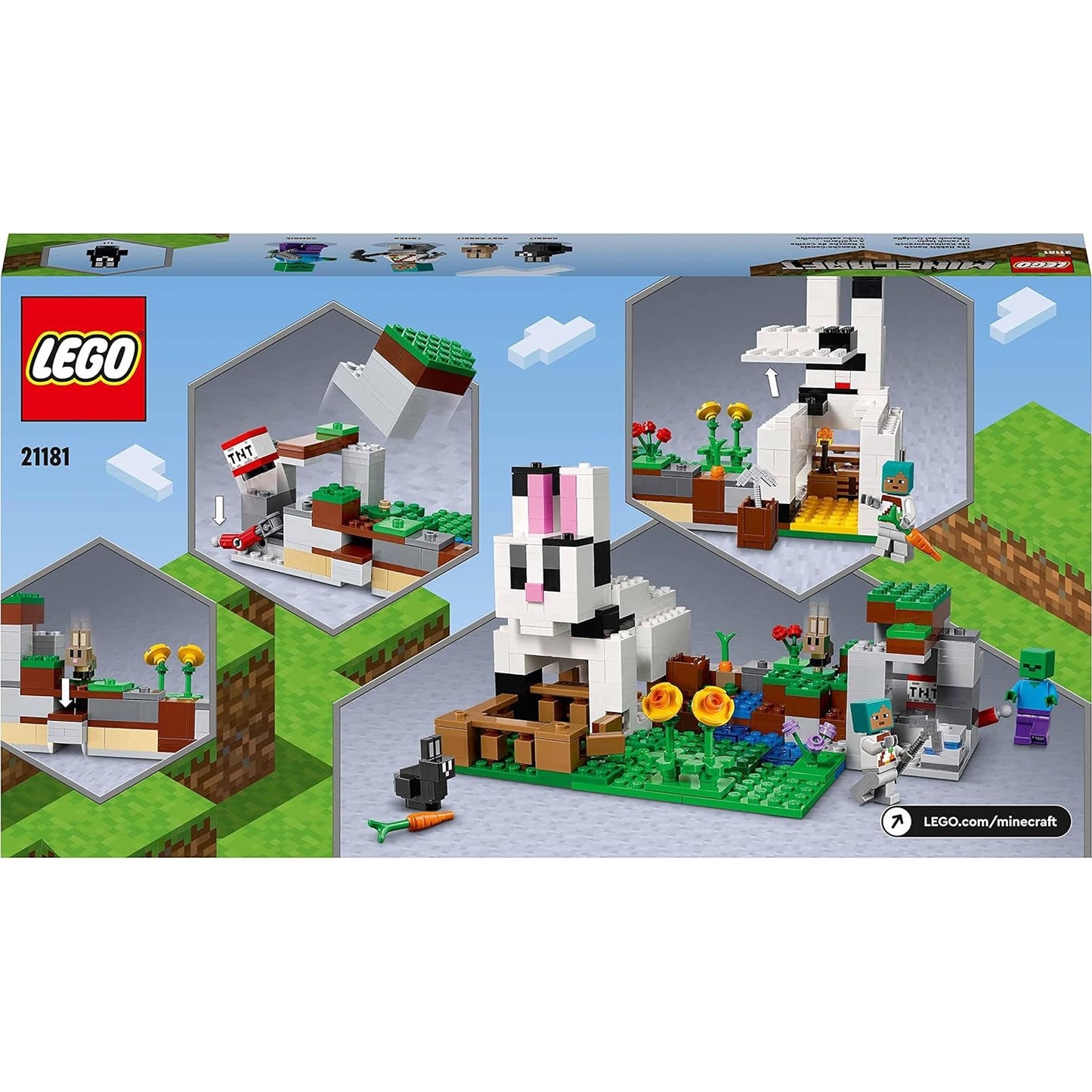 LEGO 21181 Minecraft Die Kaninchenranch, Bauernhof-Spielzeug mit Zähmer, Zombie und Tieren