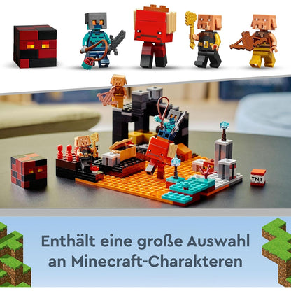 LEGO 21185 Minecraft Die Netherbastion Set, Action-Spielzeug mit Waffen, Rüstungen und 5 Charakteren, inkl. Piglin