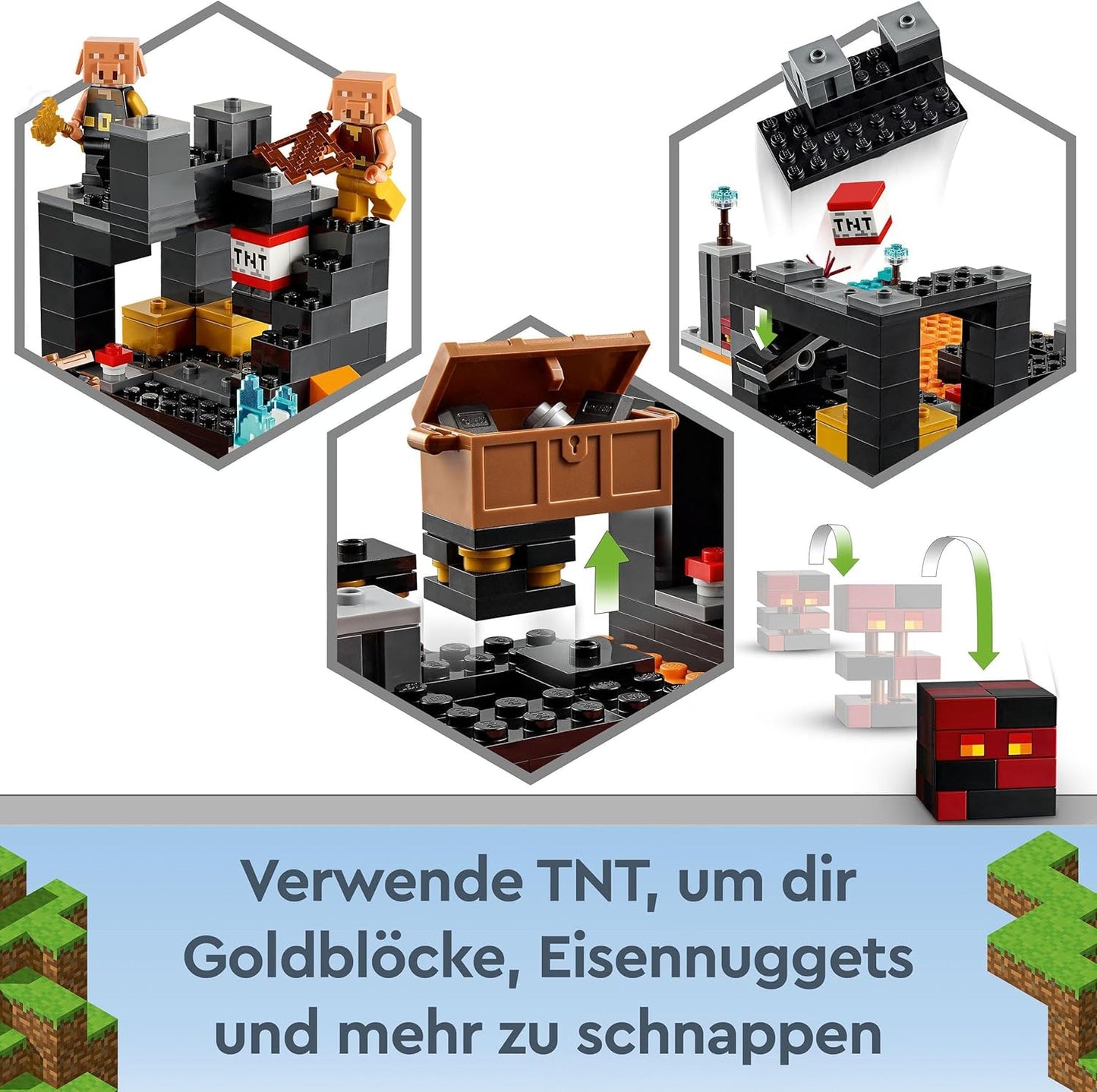 LEGO 21185 Minecraft Die Netherbastion Set, Action-Spielzeug mit Waffen, Rüstungen und 5 Charakteren, inkl. Piglin