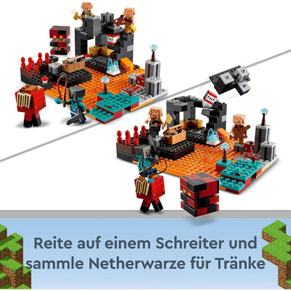 LEGO 21185 Minecraft Die Netherbastion Set, Action-Spielzeug mit Waffen, Rüstungen und 5 Charakteren, inkl. Piglin