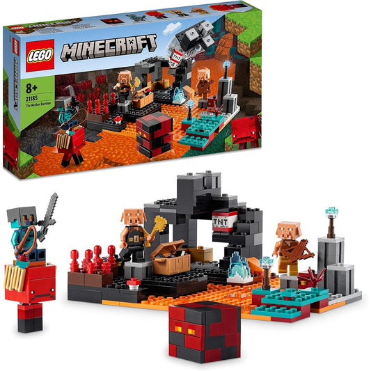 LEGO 21185 Minecraft Die Netherbastion Set, Action-Spielzeug mit Waffen, Rüstungen und 5 Charakteren, inkl. Piglin