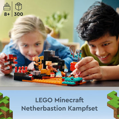 LEGO 21185 Minecraft Die Netherbastion Set, Action-Spielzeug mit Waffen, Rüstungen und 5 Charakteren, inkl. Piglin