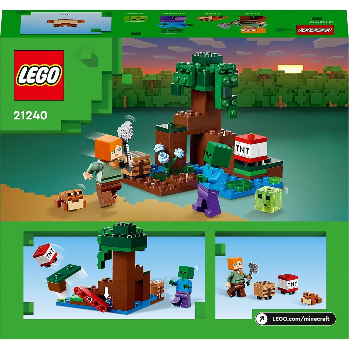 LEGO 21240 Minecraft Das Sumpfabenteuer Set, Spielzeug mit Figuren mit Alex und Zombie