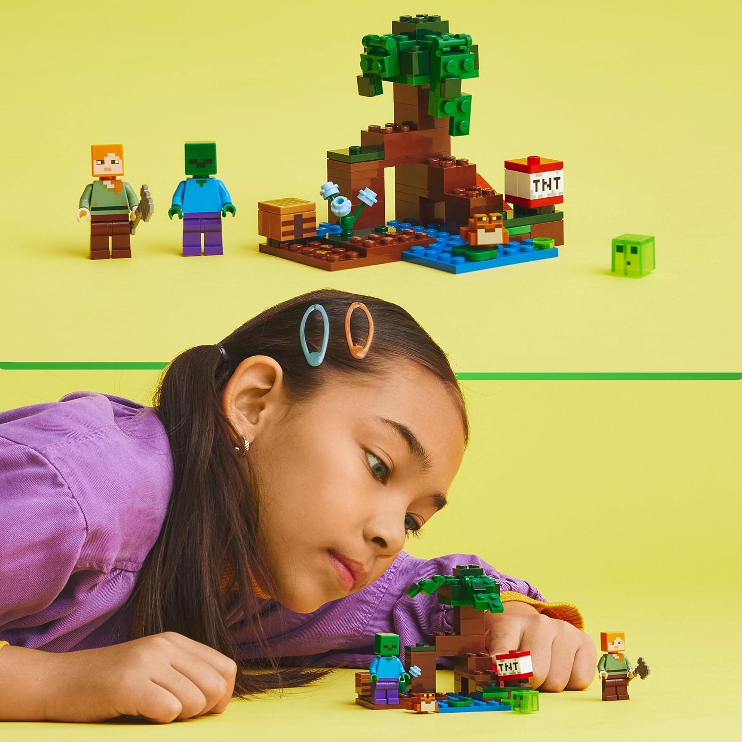 LEGO 21240 Minecraft Das Sumpfabenteuer Set, Spielzeug mit Figuren mit Alex und Zombie