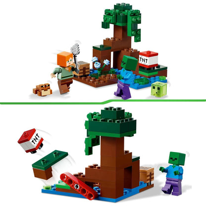 LEGO 21240 Minecraft Das Sumpfabenteuer Set, Spielzeug mit Figuren mit Alex und Zombie