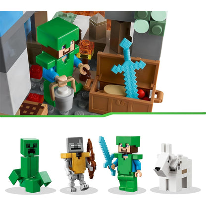 LEGO 21243 Minecraft Die Vereisten Gipfel, Set mit Steve-, Creeper- und Ziegen-Figuren, eisiges Biom und Höhle