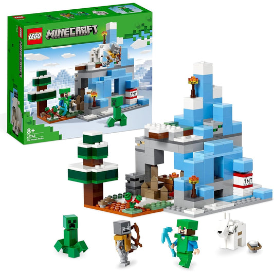 LEGO 21243 Minecraft Die Vereisten Gipfel, Set mit Steve-, Creeper- und Ziegen-Figuren, eisiges Biom und Höhle