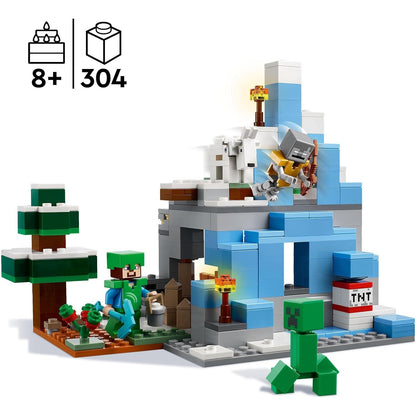 LEGO 21243 Minecraft Die Vereisten Gipfel, Set mit Steve-, Creeper- und Ziegen-Figuren, eisiges Biom und Höhle