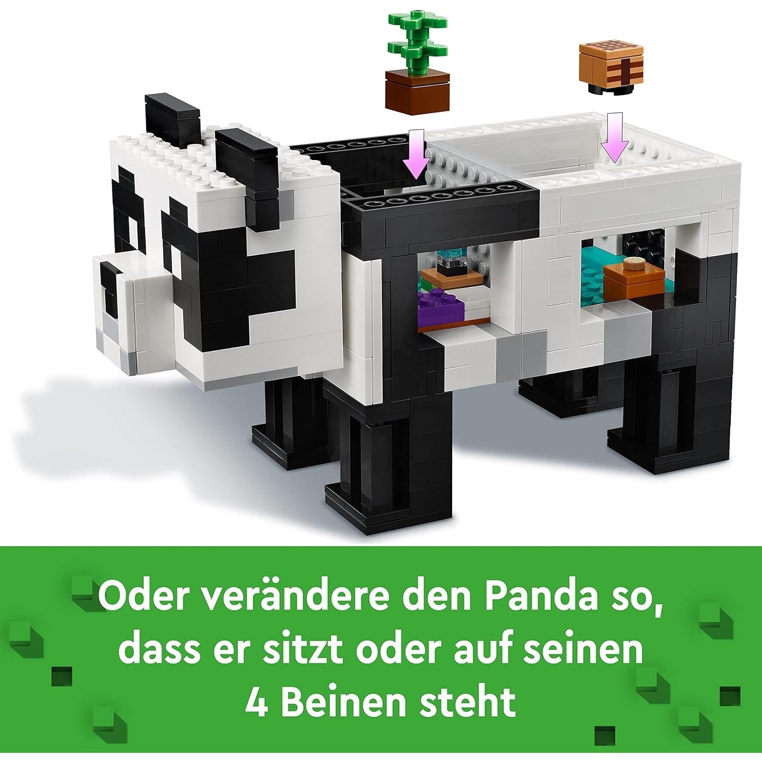 LEGO 21245 Minecraft Das Pandahaus Set, bewegliches Panda-Spielzeug-Haus mit Tier-Figuren und Skelett