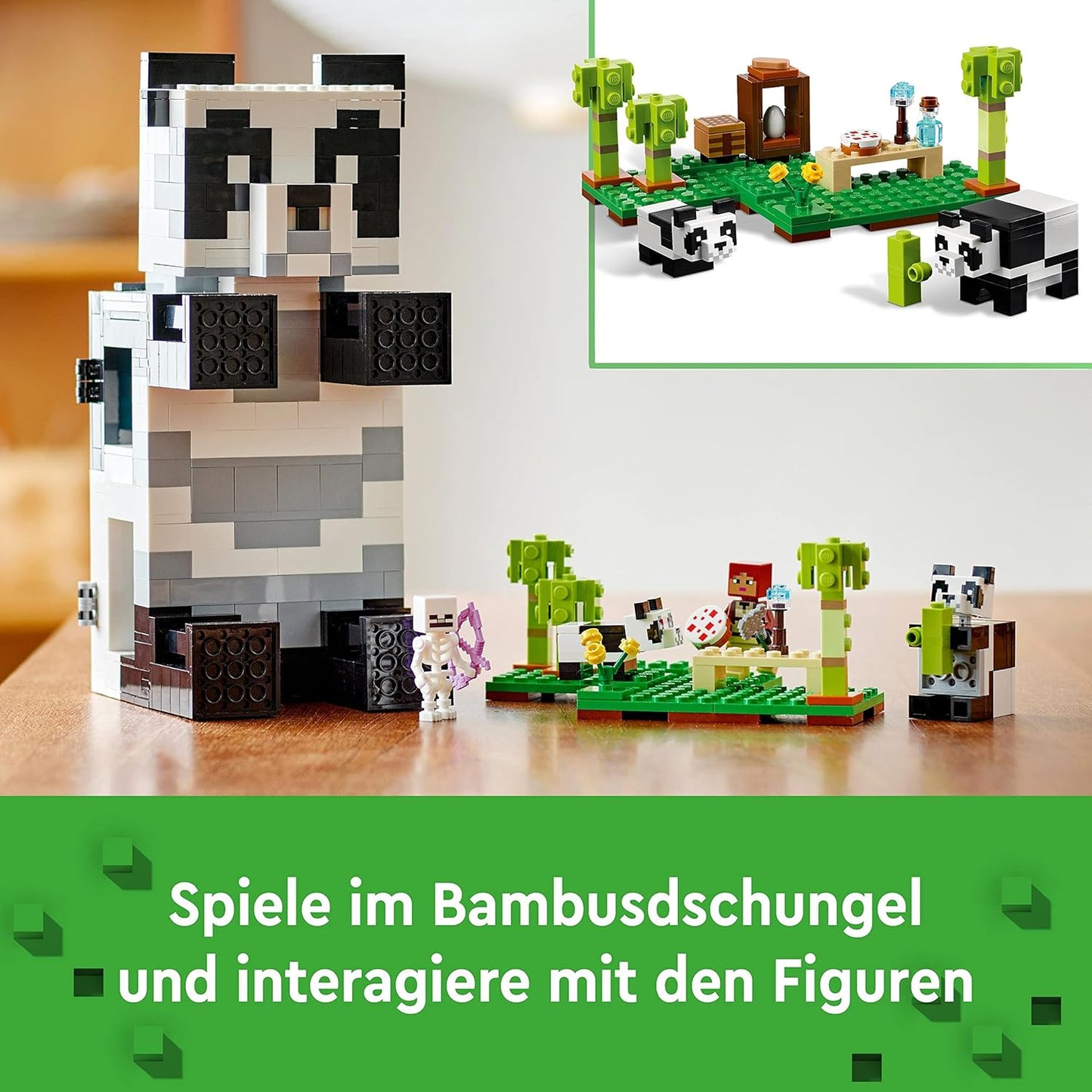 LEGO 21245 Minecraft Das Pandahaus Set, bewegliches Panda-Spielzeug-Haus mit Tier-Figuren und Skelett