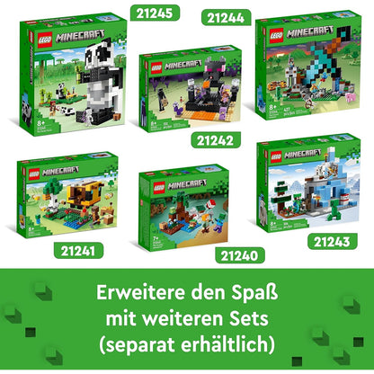 LEGO 21245 Minecraft Das Pandahaus Set, bewegliches Panda-Spielzeug-Haus mit Tier-Figuren und Skelett