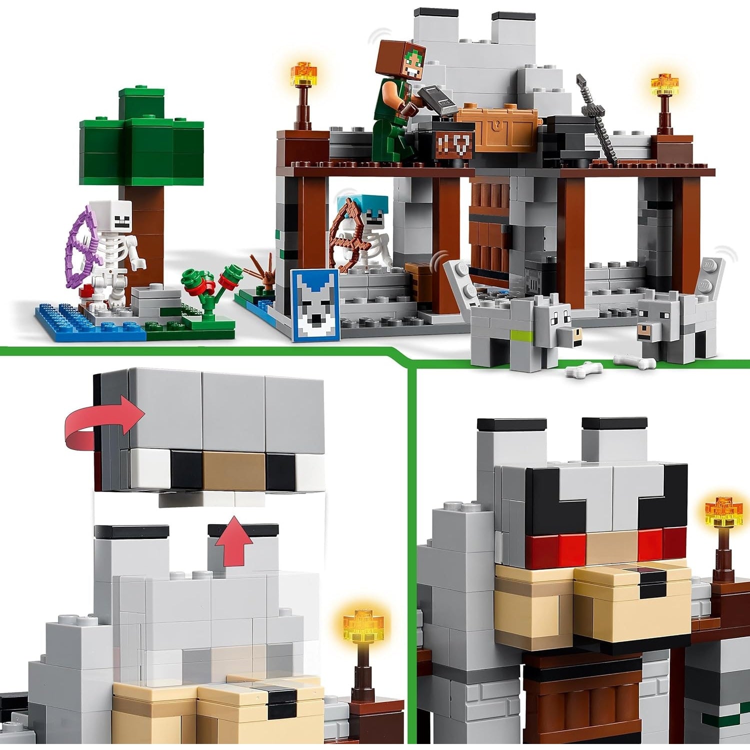 LEGO 21261 Minecraft Die Wolfsfestung, Action-Spielset mit Skeletten und Festung zum Erkunden