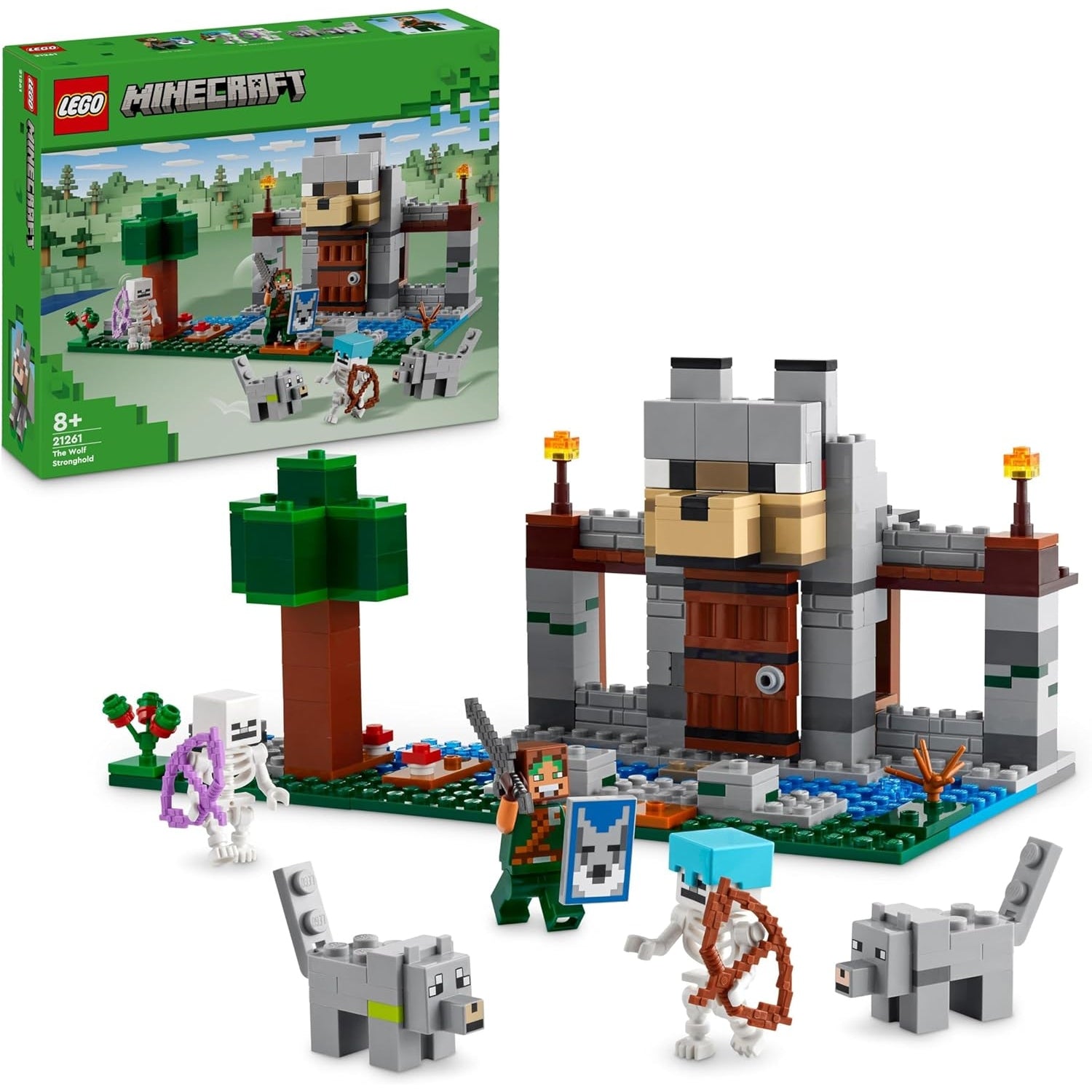 LEGO 21261 Minecraft Die Wolfsfestung, Action-Spielset mit Skeletten und Festung zum Erkunden