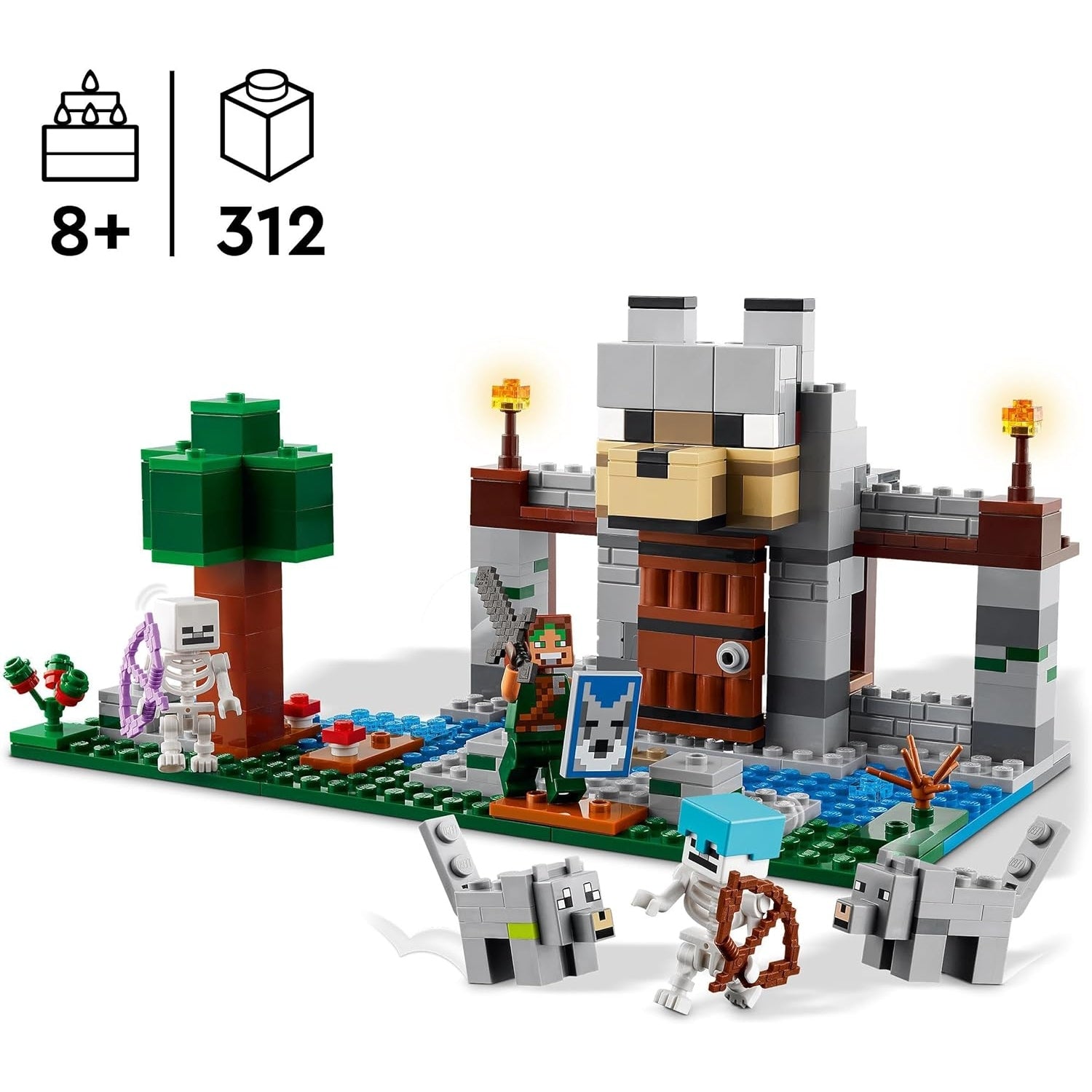 LEGO 21261 Minecraft Die Wolfsfestung, Action-Spielset mit Skeletten und Festung zum Erkunden