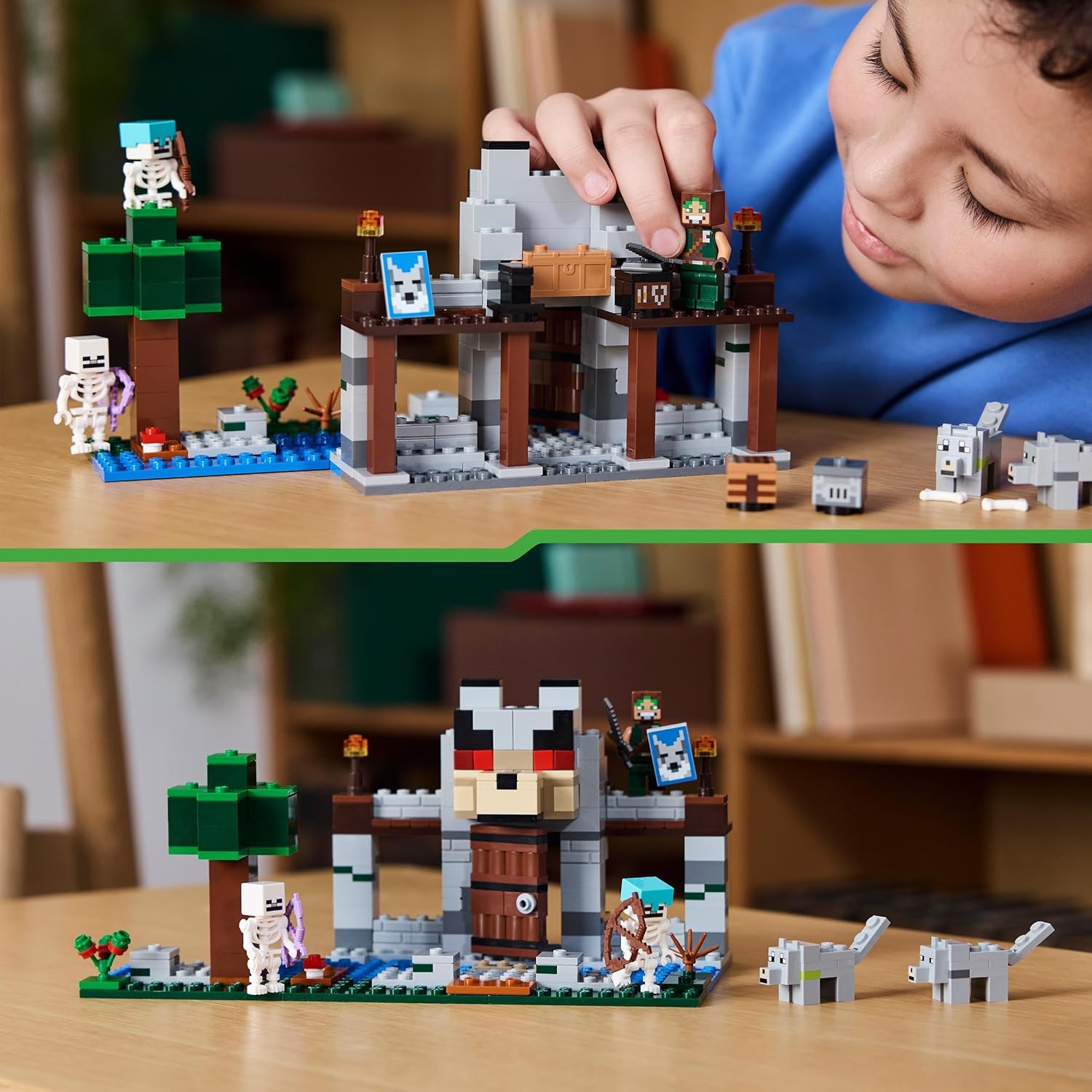 LEGO 21261 Minecraft Die Wolfsfestung, Action-Spielset mit Skeletten und Festung zum Erkunden