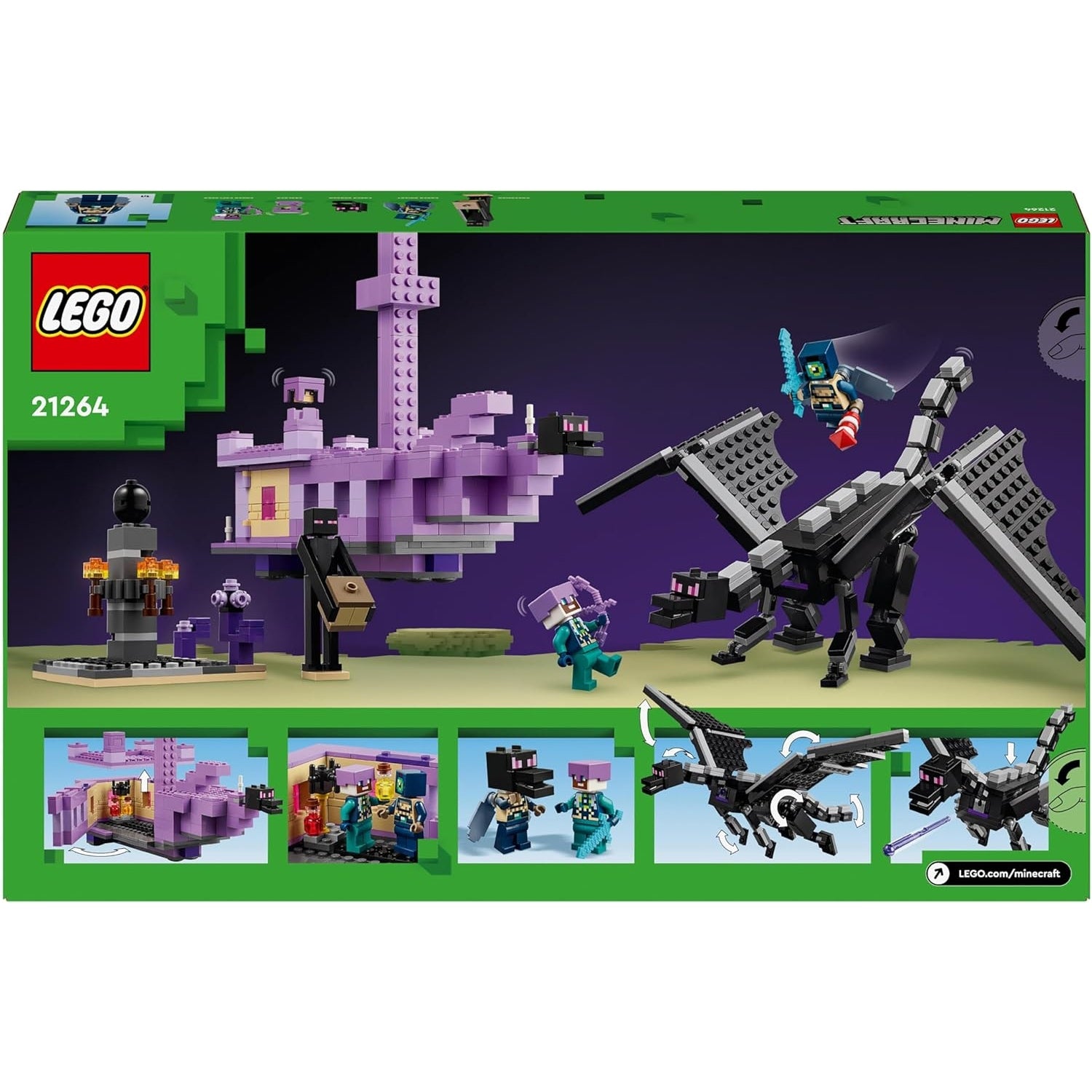 LEGO 21264 Minecraft Der Enderdrache und das Endschiff, Action-Spielzeug und Entdeckerset