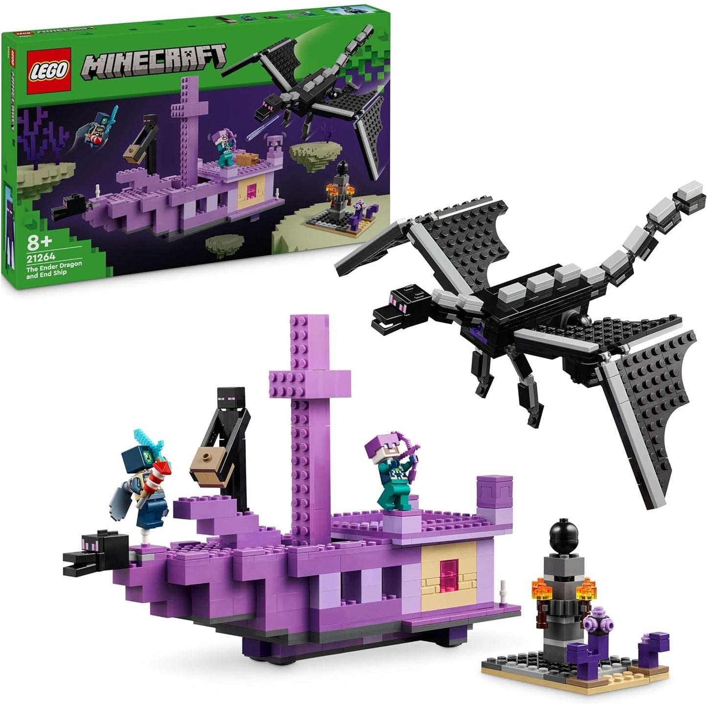 LEGO 21264 Minecraft Der Enderdrache und das Endschiff, Action-Spielzeug und Entdeckerset