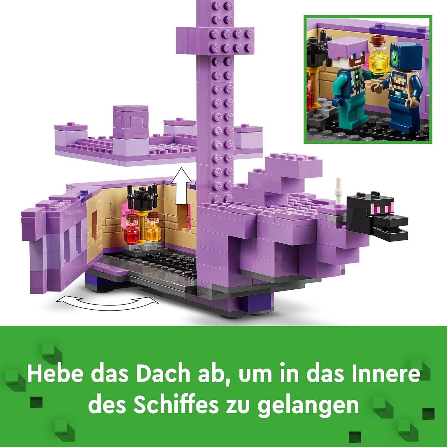 LEGO 21264 Minecraft Der Enderdrache und das Endschiff, Action-Spielzeug und Entdeckerset