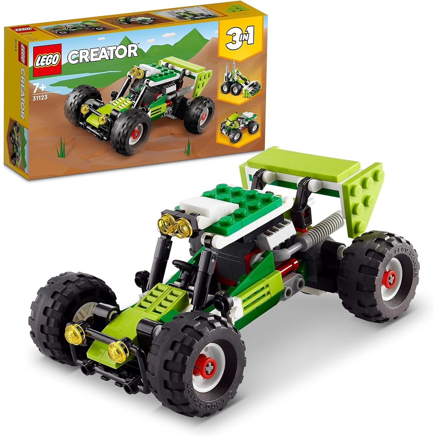 LEGO 31123 Creator 3-in-1 Geländebuggy, Quad, Kompaktlader, Spielzeug Bagger