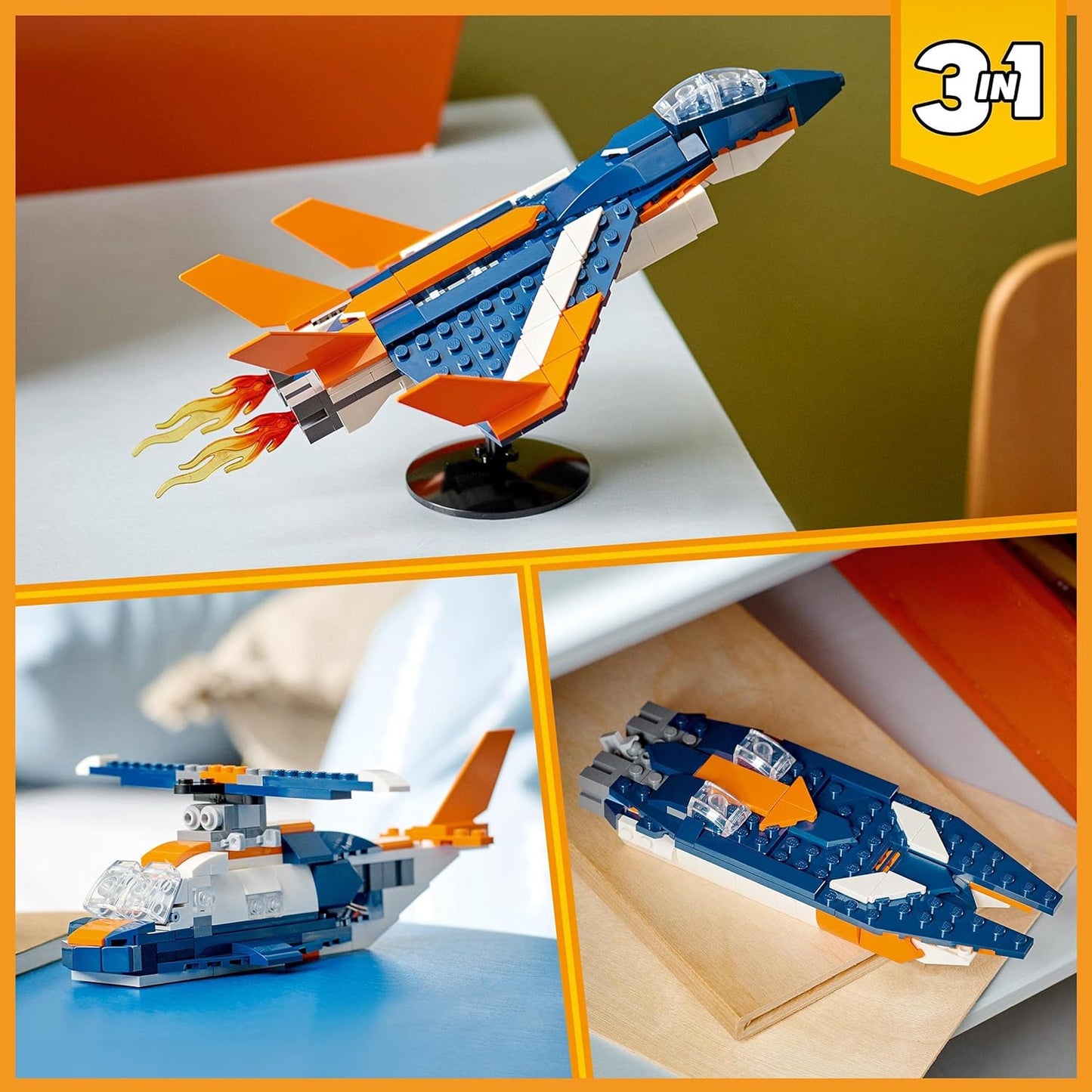 LEGO 31126 Creator 3-in-1 Überschalljet Flugzeug Hubschrauber und Boot 3 Modelle