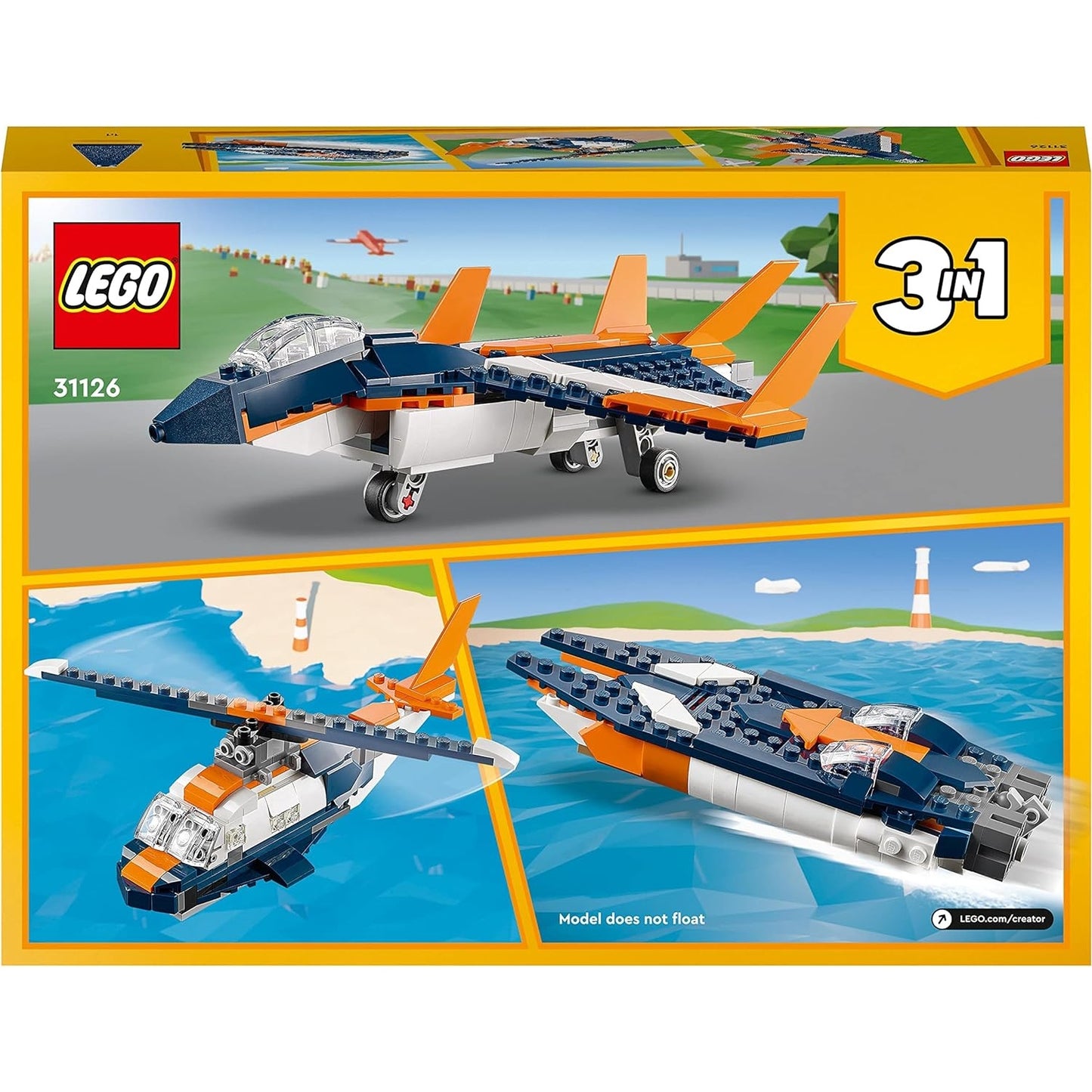 LEGO 31126 Creator 3-in-1 Überschalljet Flugzeug Hubschrauber und Boot 3 Modelle